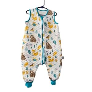 Adidas White Quilted Baby Romper with Bear and Tree Print